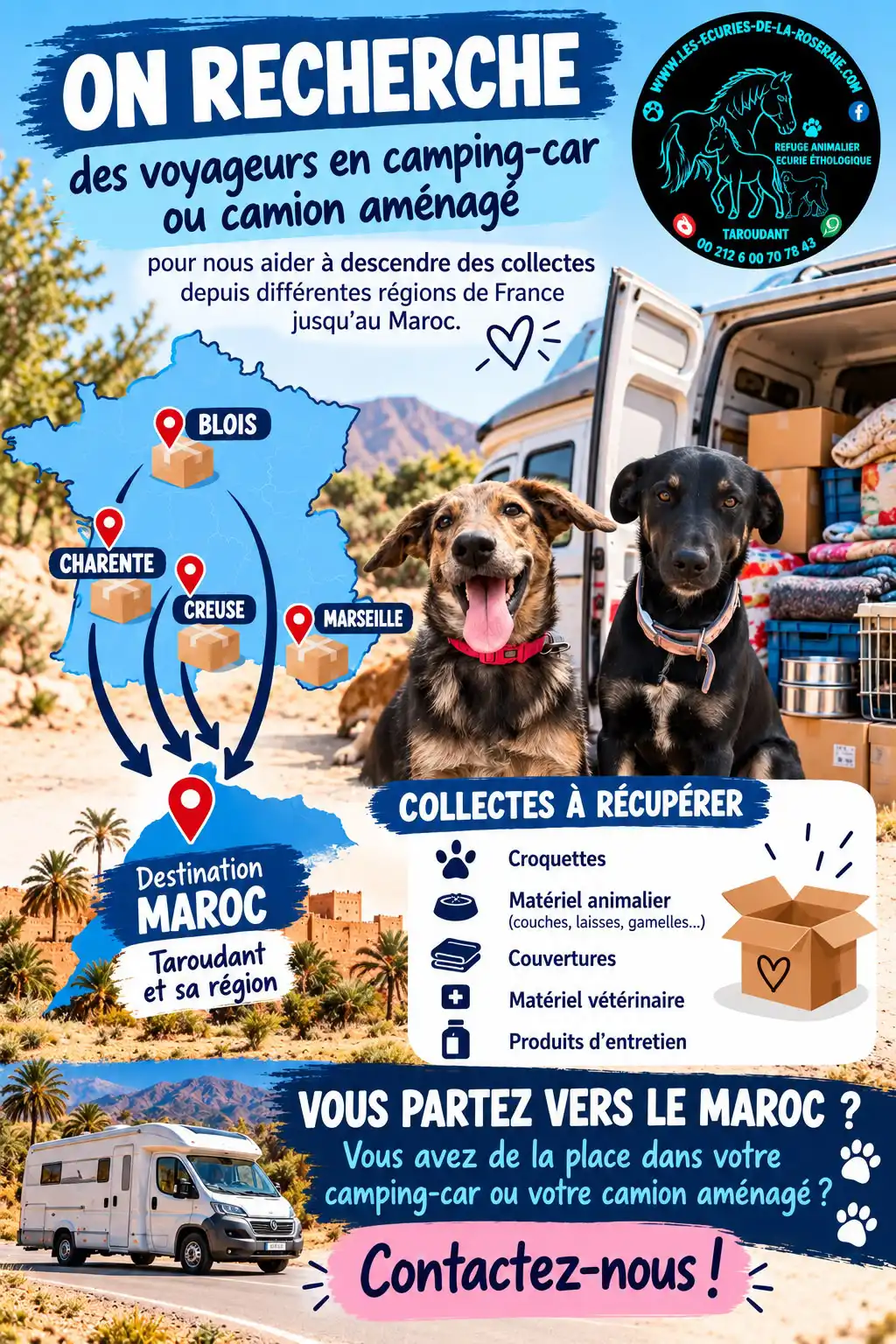 Vous partez au Maroc en camping-car ou en camion ? Aidez-nous à transporter du matériel pour les animaux !